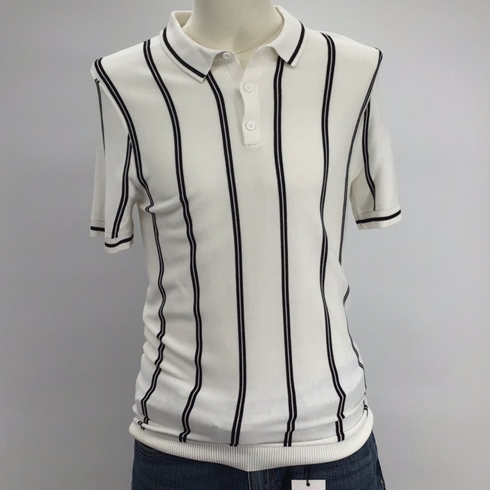 Topman White and Black Polo Shirt with Short Sleeves